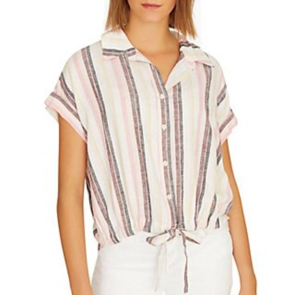 Sanctuary Striped Pastel Short Sleeve Tie Shirt